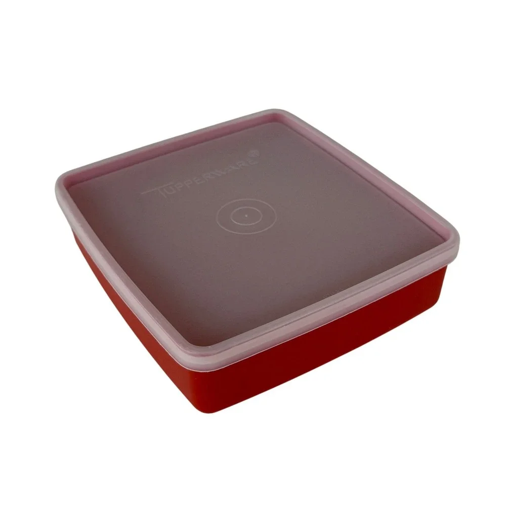 Tupperware Food Storage Container Red 5x5 Square Frosted Lid Vintage USA Kitchen